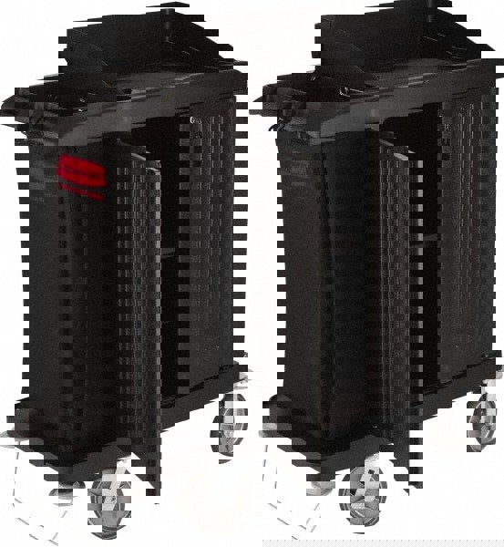 Multi-Shelf Cleaning Cart with Locking Cabinet, Plastic, 4 Shelves, 1 Bin, 22